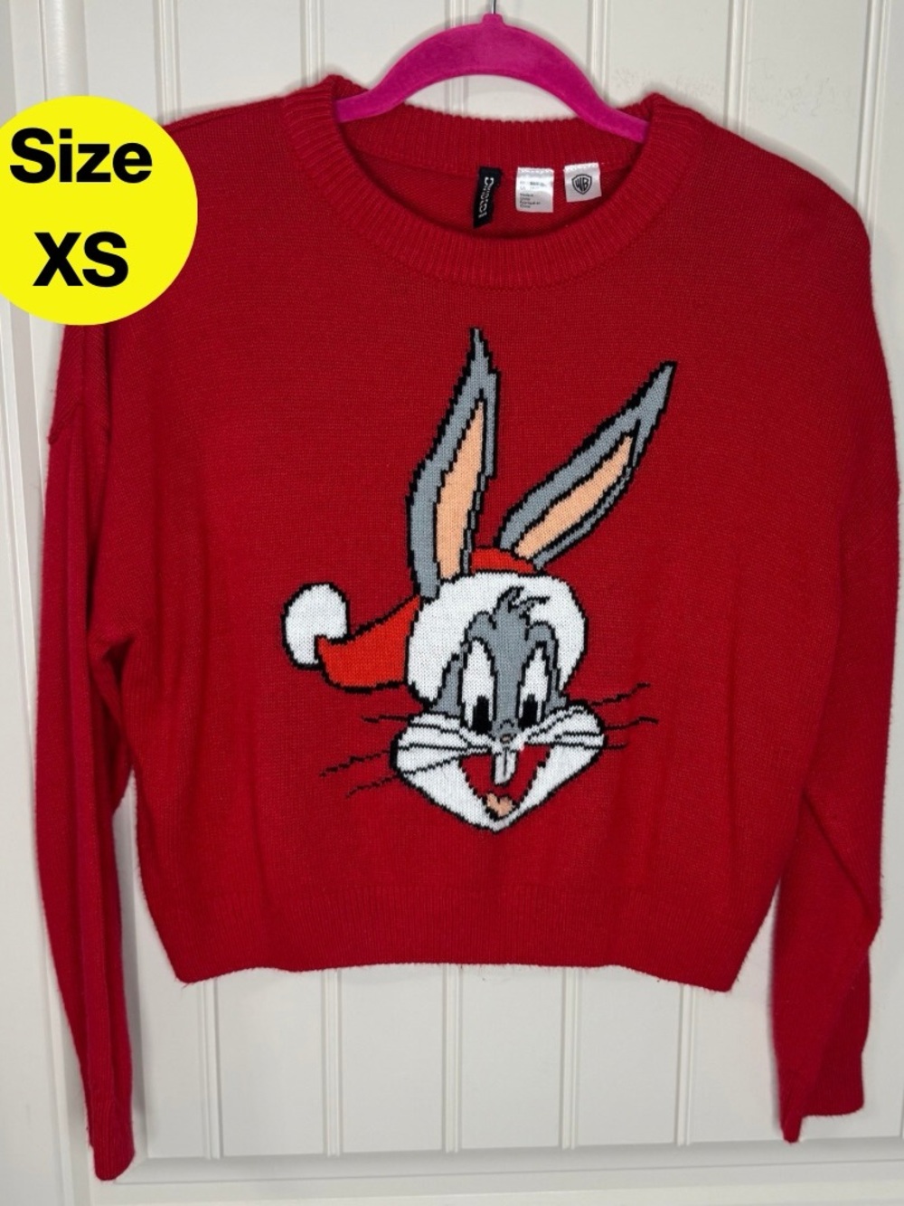2/for $20 🪩 BUGS BUNNY x H&M Holiday Red Cropped Sweater (Women’s XSmall)